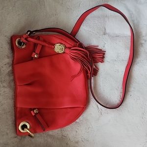 Orange Red Leather Crossbody with Gold Hardwear & Extra Storage!